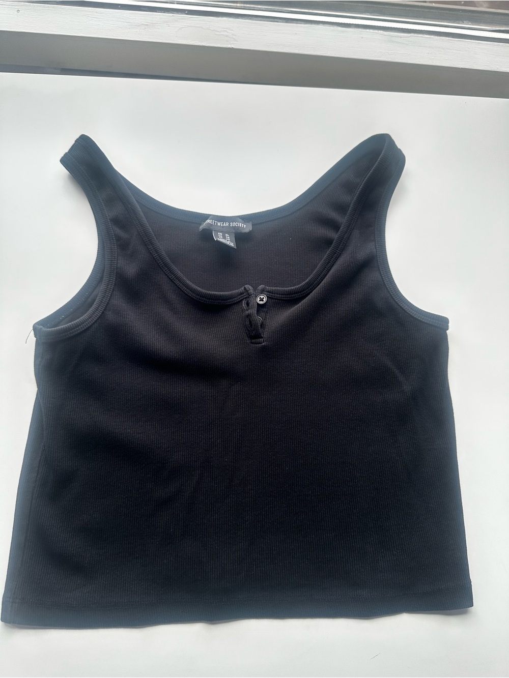 Streetwear Society Black Ribbed Henley Crop Tank Top